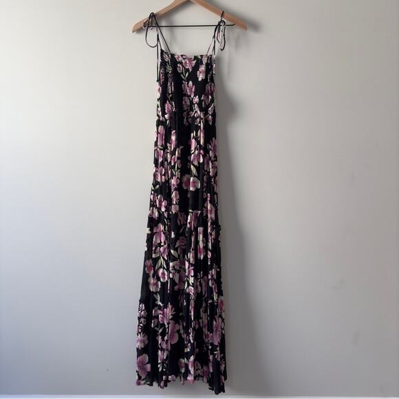 Free People Intimately Floral Maxi Dress Smocked Bodice Tie Bow Spaghetti Straps - Picture 2 of 11